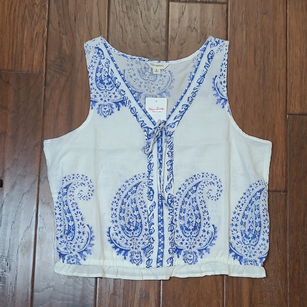 NWT Lucky Brand White & Blue Paisley Sleeveless Top size Medium
